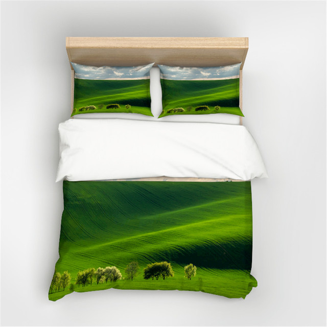 Zestaw poszewek zielonych dla królowej i podwójnego łóżka, 3D drukowane, naturalny wzór ze scenerią - Wianko - 19