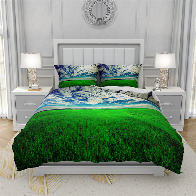 Zestaw poszewek zielonych dla królowej i podwójnego łóżka, 3D drukowane, naturalny wzór ze scenerią - Wianko - 16