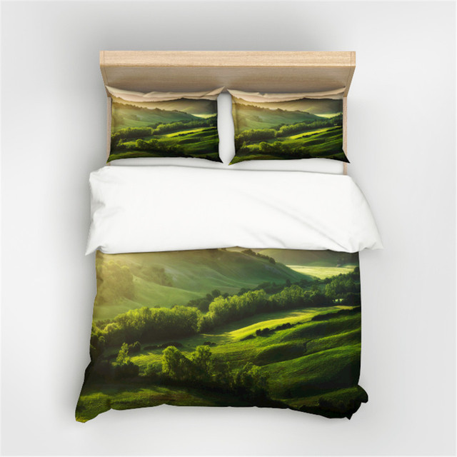 Zestaw poszewek zielonych dla królowej i podwójnego łóżka, 3D drukowane, naturalny wzór ze scenerią - Wianko - 25