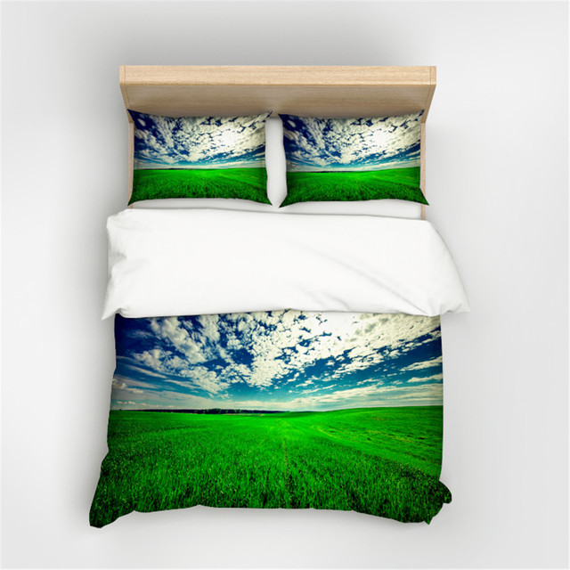 Zestaw poszewek zielonych dla królowej i podwójnego łóżka, 3D drukowane, naturalny wzór ze scenerią - Wianko - 17
