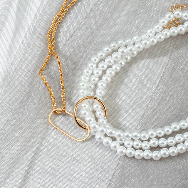 Naszyjnik w stylu vintage z perłami i łańcuszkiem - modny, gruby zamek metalowy - 2021 trend damska biżuteria - Wianko - 14