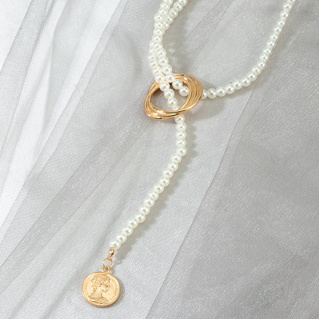 Naszyjnik w stylu vintage z perłami i łańcuszkiem - modny, gruby zamek metalowy - 2021 trend damska biżuteria - Wianko - 15