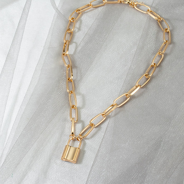 Naszyjnik w stylu vintage z perłami i łańcuszkiem - modny, gruby zamek metalowy - 2021 trend damska biżuteria - Wianko - 9