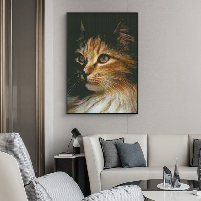 Diamentowy obraz haftowany 5D DIY z okrągłymi kotami - Mozaika do dekoracji domu - Wianko - 3