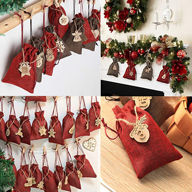 Kalendarz adwentowy BagsAdvent - zestaw DIY ozdób z drewna na Boże Narodzenie z 24 dniowym torbami prezentowymi - Wianko - 12
