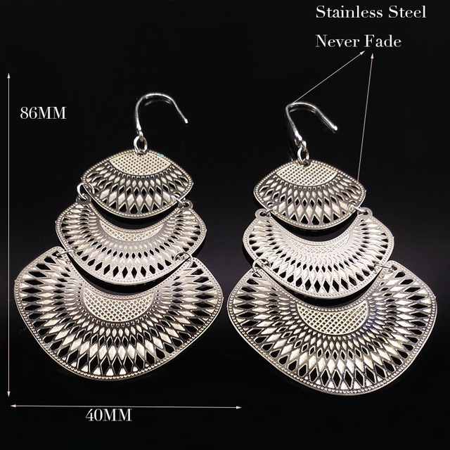 Moda 2020: Duże długie etniczne kolczyki ze srebrną stalą nierdzewną dla kobiet (E1583S02) - Wianko - 12
