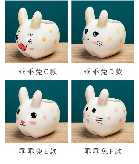 Mini doniczka ceramiczna Cartoon zwierzęta - kreatywny design, stylowa moda ogrodnicza, słodki królik - Wianko - 3