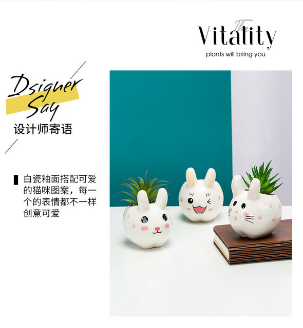 Mini doniczka ceramiczna Cartoon zwierzęta - kreatywny design, stylowa moda ogrodnicza, słodki królik - Wianko - 2