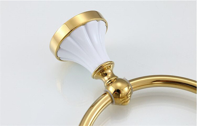 Zestaw łazienkowych akcesoriów ze stali nierdzewnej: uchwyt na papier, pierścień szczotka do wc, uchwyt na ręcznik, szklana półka, haki - białe złoto - Wianko - 6