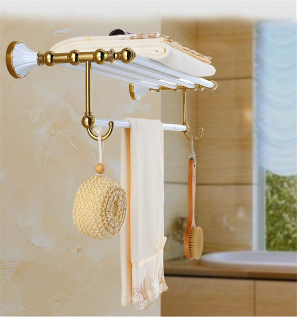 Zestaw łazienkowych akcesoriów ze stali nierdzewnej: uchwyt na papier, pierścień szczotka do wc, uchwyt na ręcznik, szklana półka, haki - białe złoto - Wianko - 1