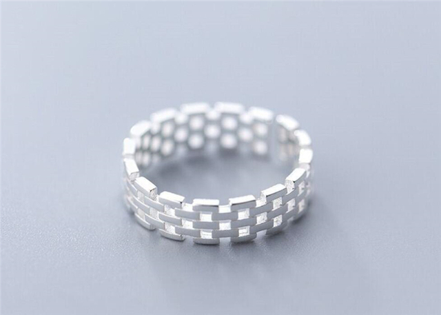 Elegancki pierścień Mini Hollow City Wall wykonany z 925 srebra dla kobiet, możliwy do regulacji rozmiaru - Wianko - 21