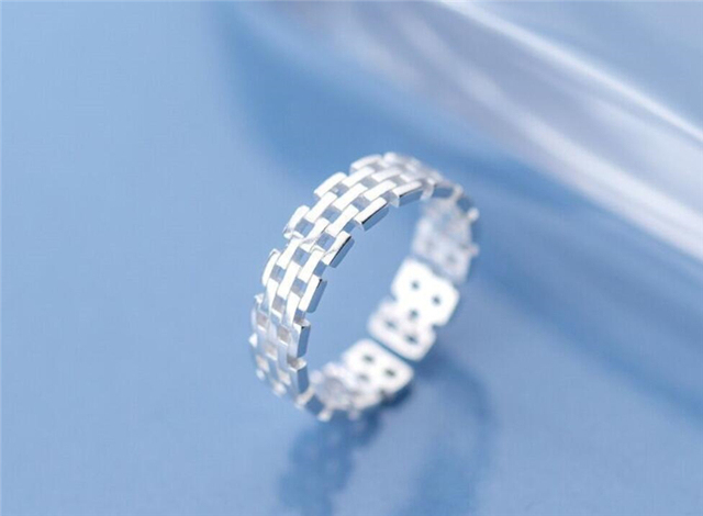Elegancki pierścień Mini Hollow City Wall wykonany z 925 srebra dla kobiet, możliwy do regulacji rozmiaru - Wianko - 22