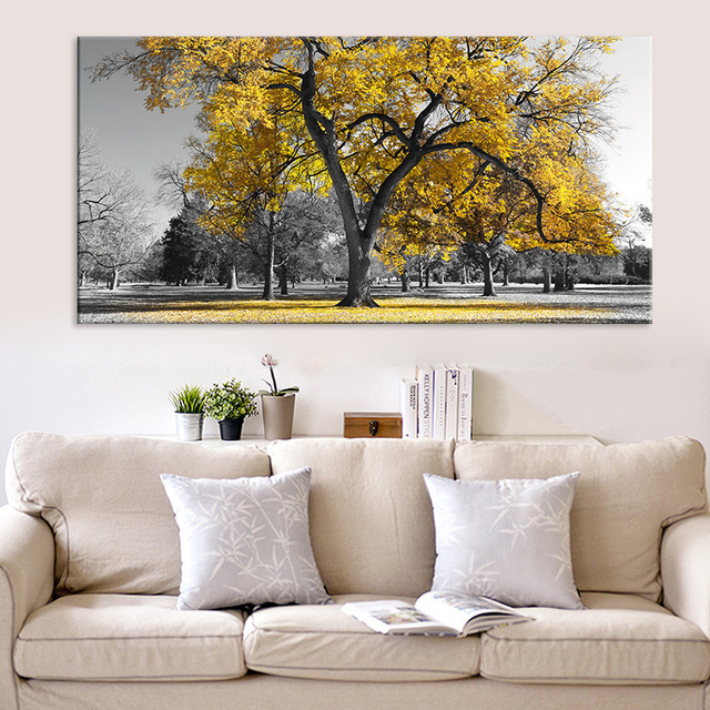 Malarstwo dekoracyjne Żółte drzewo pejzaż - Obraz olejny do przedpokoju salonu Cuadros Decoracion - Wianko - 4