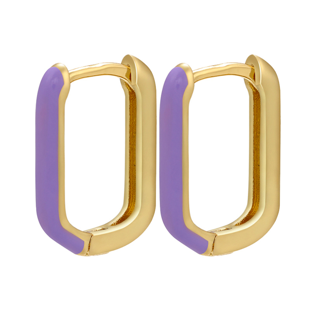 Kolczyki złote w kształcie prostokątów - małe kółka z emalią - biżuteria dla kobiet - Wianko - 5