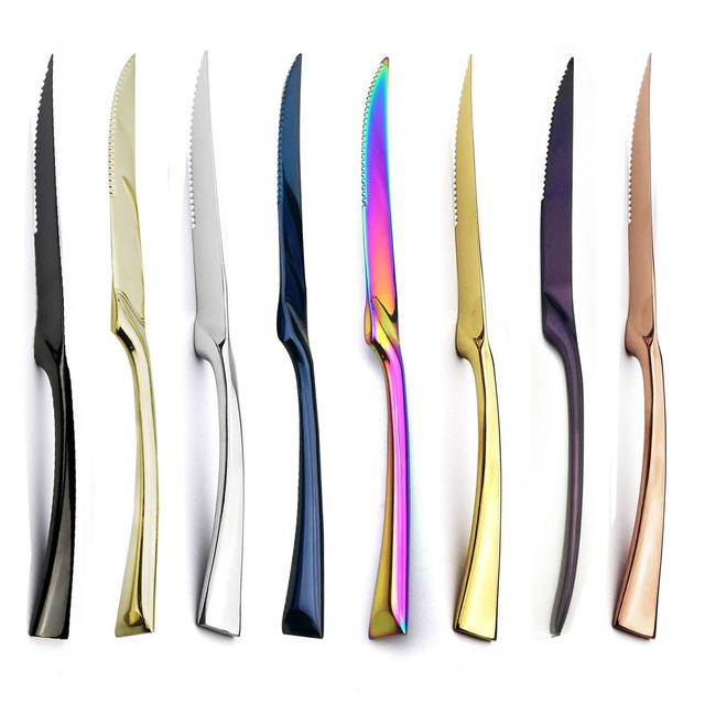 Zestaw 2 sztuk najwyższej jakości noży do kotletów i steków wykonanych ze stali nierdzewnej, w kolorze złotym i czarnym - Wianko - 9