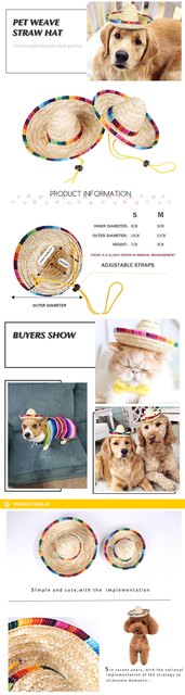 Pies kot zwierzę - tkane słomkowe kapelusze dla psów w stylu meksykańskim - parasolka na wiosnę i lato - akcesoria odzieżowe - Wianko - 2