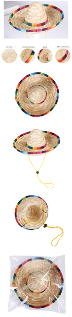 Pies kot zwierzę - tkane słomkowe kapelusze dla psów w stylu meksykańskim - parasolka na wiosnę i lato - akcesoria odzieżowe - Wianko - 3