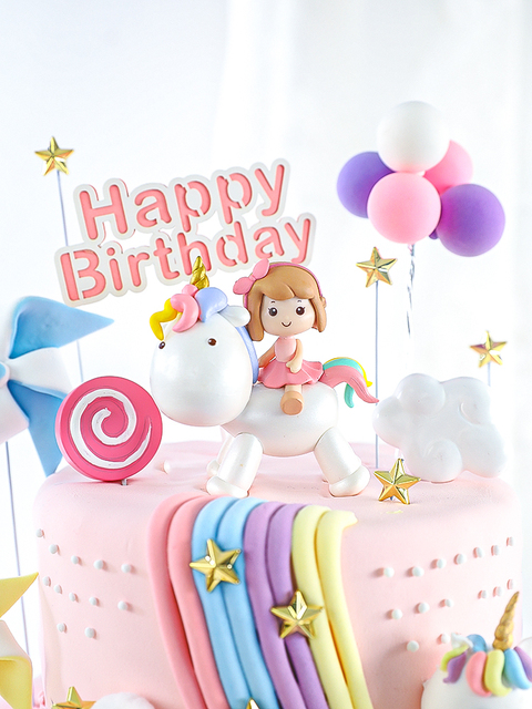 Dekoracje na tort urodzinowy dla wymarzonej dziewczyny - jednorożec, różowa tęcza - Wianko - 6