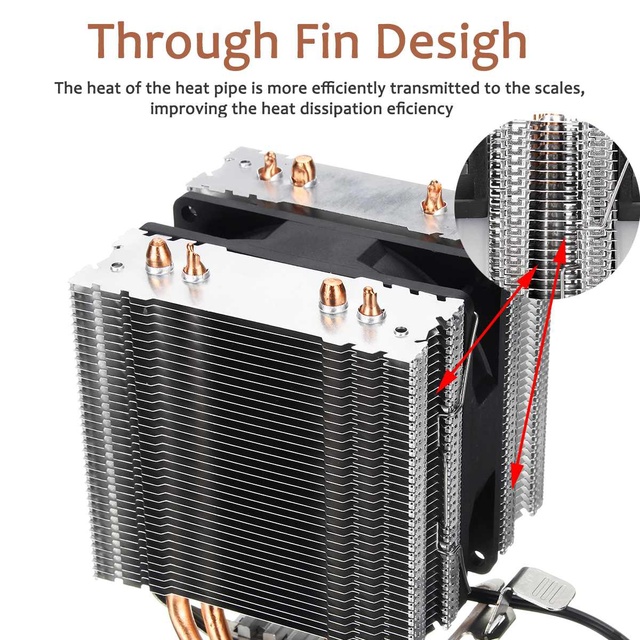 Chłodnica procesora - radiator z wentylatorem miedziowym Heatpipe RGB dla Intel/AMD, 2/4/6 Pipe, 3/4Pin - Wianko - 6