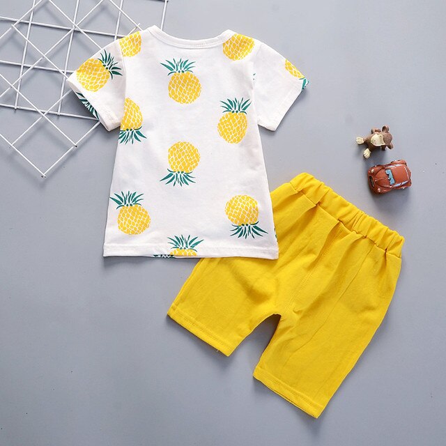T-shirt z nadrukiem ananasów dla chłopców - krótki rękaw, casual, wokół szyi, zestaw Ropa - Wianko - 7