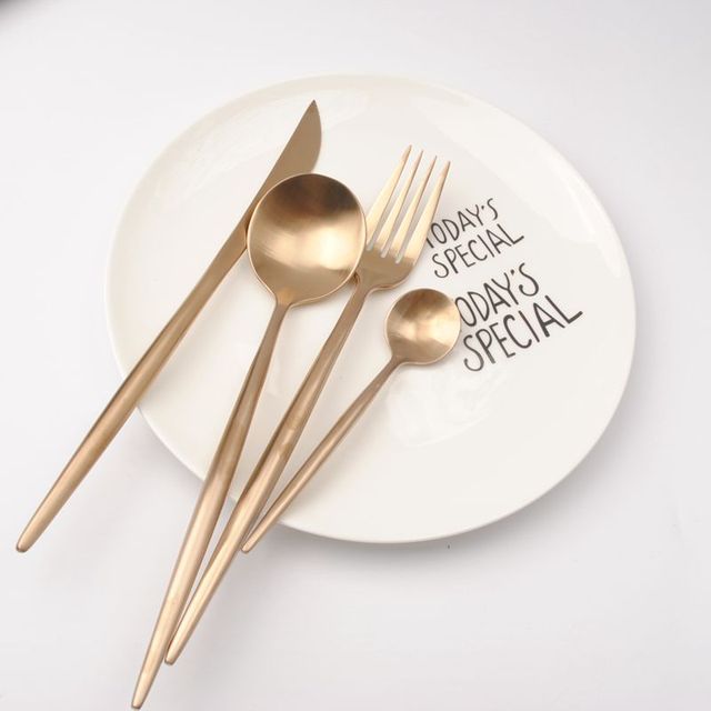Zestaw sztućców 18/10 stalowej zastawy stołowej 4-różowych złotej koreańskiej restauracyjnej Scoop, luksusowy i nowoczesny zestaw obiadowy dla 1 osoby - Wianko - 4