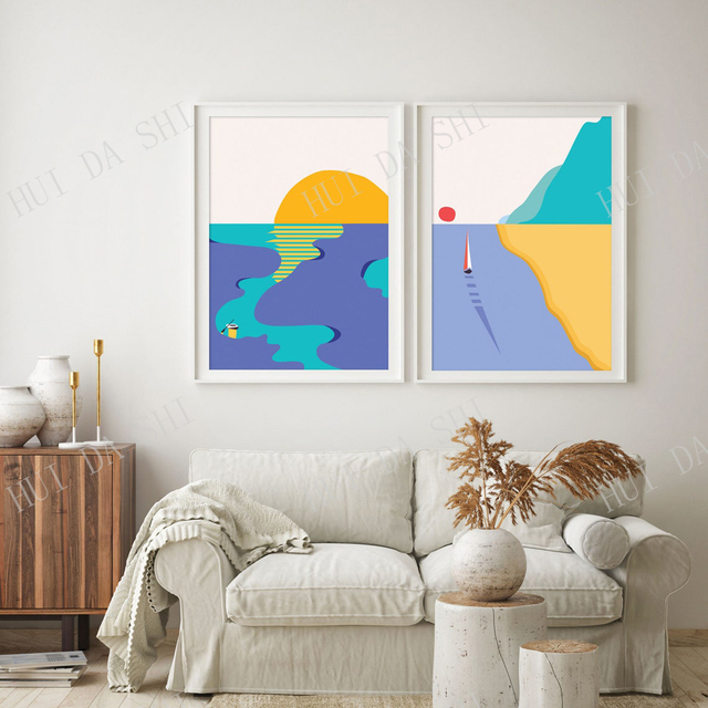 Plakat Mystic Island Sunset - Nowoczesny krajobraz o kolorowych dekoracjach oceanu - Wianko - 3