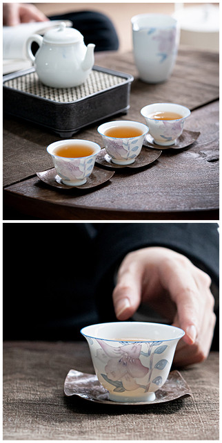 Ręcznie malowana, wysokiej klasy chińska ceramiczna filiżanka z trójwymiarowymi tłoczonymi kwiatami na herbatę - Wianko - 4