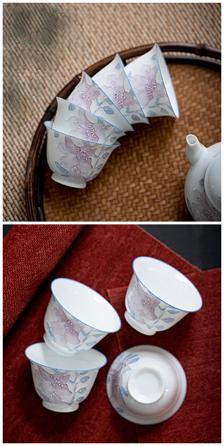 Ręcznie malowana, wysokiej klasy chińska ceramiczna filiżanka z trójwymiarowymi tłoczonymi kwiatami na herbatę - Wianko - 5