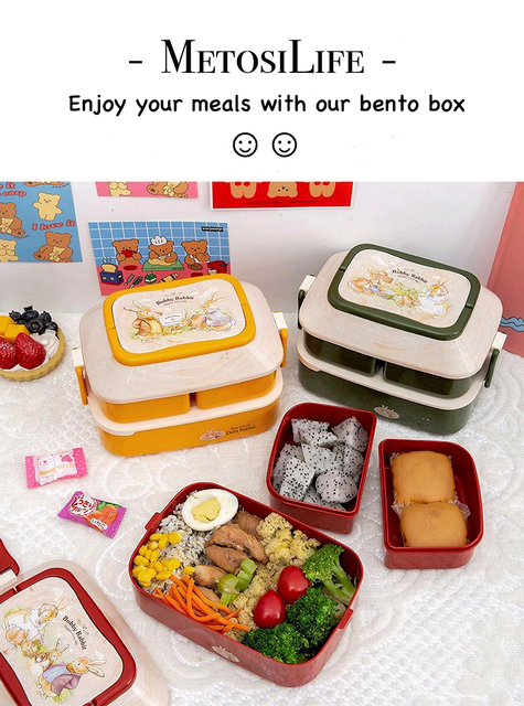 Pudełko na lunch dwuwarstwowe, styl japoński, z przegródkami, wykonane z tworzywa PP dla dzieci i studentów - Wianko - 1