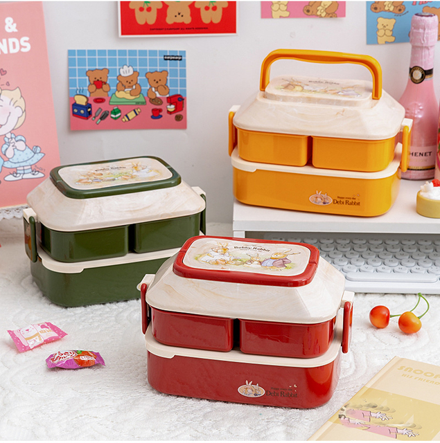 Pudełko na lunch dwuwarstwowe, styl japoński, z przegródkami, wykonane z tworzywa PP dla dzieci i studentów - Wianko - 4