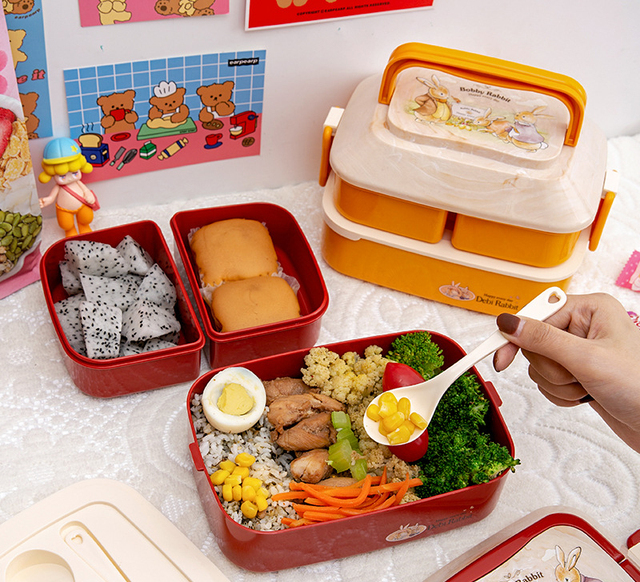 Pudełko na lunch dwuwarstwowe, styl japoński, z przegródkami, wykonane z tworzywa PP dla dzieci i studentów - Wianko - 8