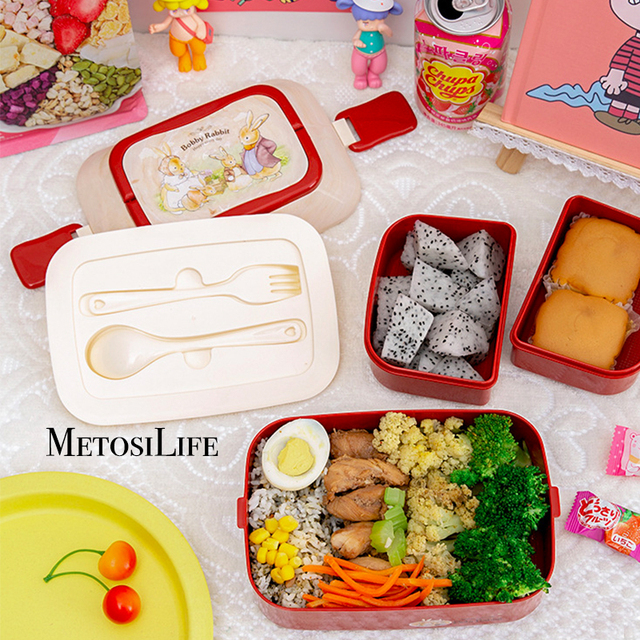 Pudełko na lunch dwuwarstwowe, styl japoński, z przegródkami, wykonane z tworzywa PP dla dzieci i studentów - Wianko - 5