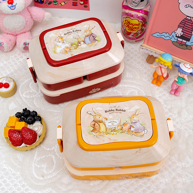 Pudełko na lunch dwuwarstwowe, styl japoński, z przegródkami, wykonane z tworzywa PP dla dzieci i studentów - Wianko - 9