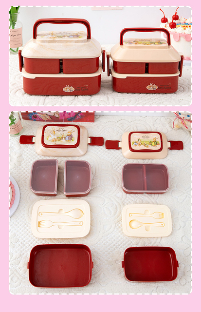 Pudełko na lunch dwuwarstwowe, styl japoński, z przegródkami, wykonane z tworzywa PP dla dzieci i studentów - Wianko - 3