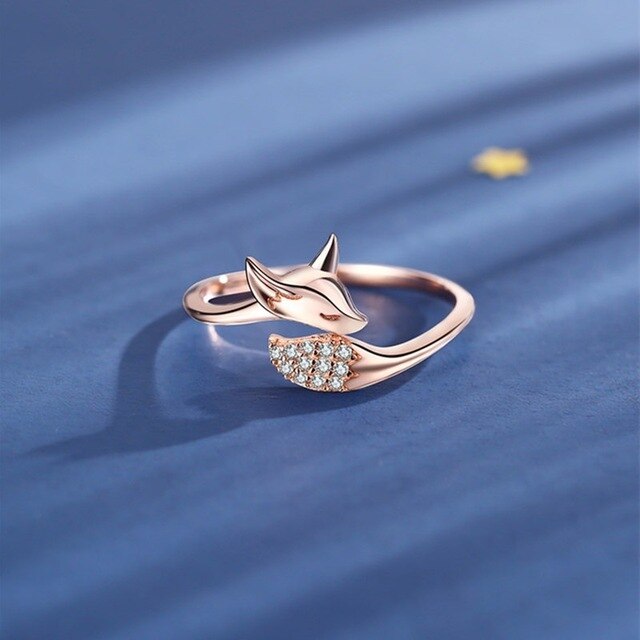 Piękny pierścień Róża złoty Fox ze zwierzęcym motywem i kryształami - prezent dla kobiet, styl gotycki, vintage - Wianko - 3