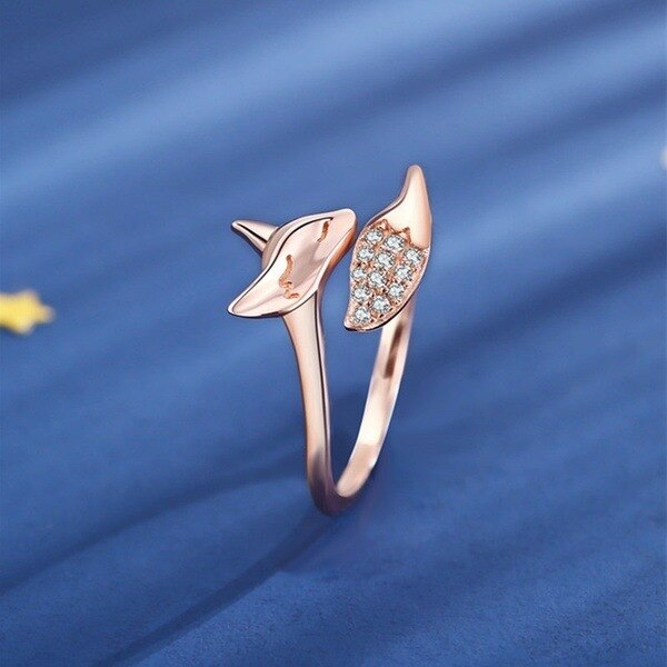 Piękny pierścień Róża złoty Fox ze zwierzęcym motywem i kryształami - prezent dla kobiet, styl gotycki, vintage - Wianko - 2