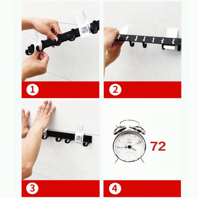 Czarny wieszak na ręcznik na ścianę do kuchni/łazienki, tylny rząd haków do powieszenia na drzwi, aluminium z darmowym przepychaczem - Wianko - 10