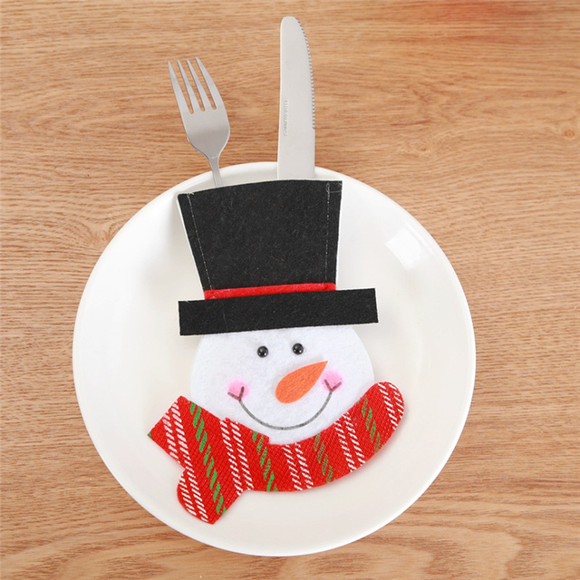 Etui na świąteczne sztućce i stojak na naczynia, ozdoby na stół, domowy dekor Snowman, torba na prezenty - Wianko - 11