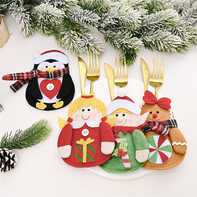 Etui na świąteczne sztućce i stojak na naczynia, ozdoby na stół, domowy dekor Snowman, torba na prezenty - Wianko - 16