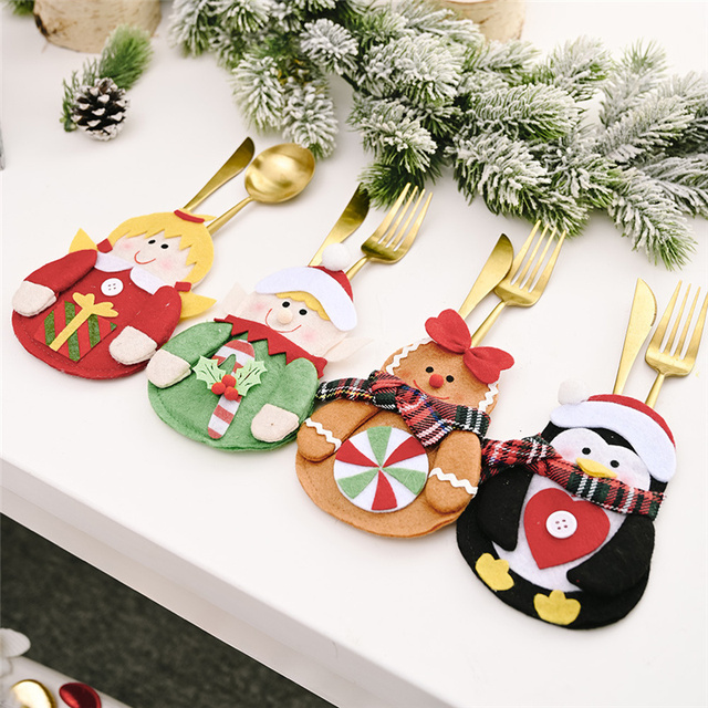 Etui na świąteczne sztućce i stojak na naczynia, ozdoby na stół, domowy dekor Snowman, torba na prezenty - Wianko - 18
