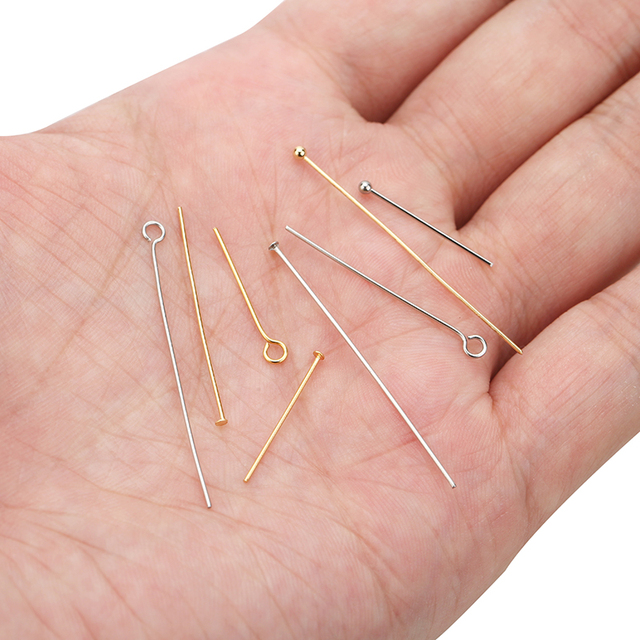 100 sztuk płaskie oko głowy Pins ze stali nierdzewnej 20mm 30mm 40mm złoty kolor Ball Bead Headpins - Wianko - 2