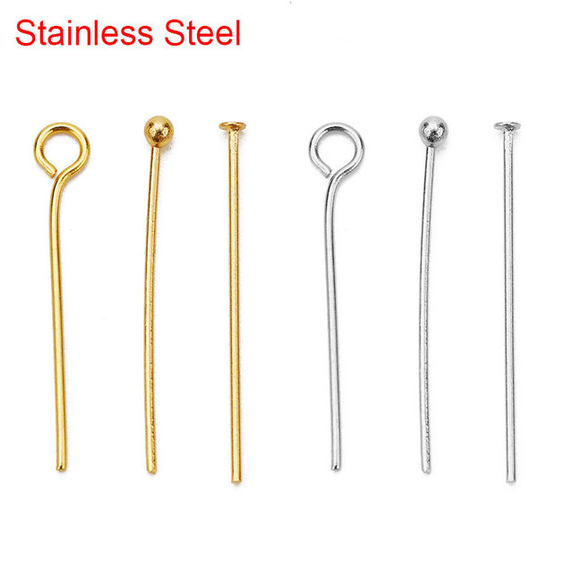 100 sztuk płaskie oko głowy Pins ze stali nierdzewnej 20mm 30mm 40mm złoty kolor Ball Bead Headpins - Wianko - 3