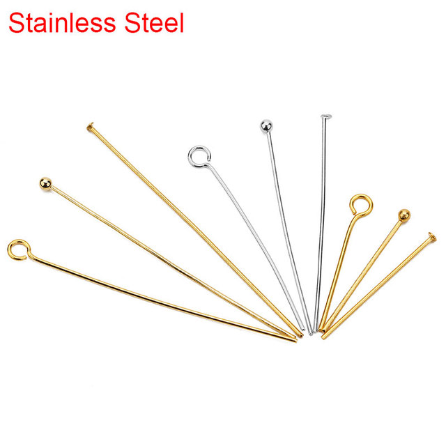 100 sztuk płaskie oko głowy Pins ze stali nierdzewnej 20mm 30mm 40mm złoty kolor Ball Bead Headpins - Wianko - 5