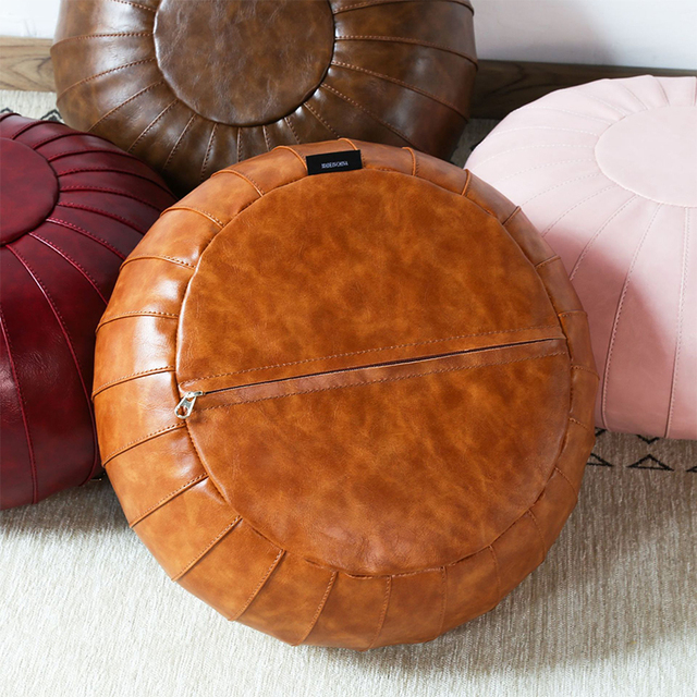 Duży okrągły podnóżek w stylu skandynawsko-marokańskim, wykonany z sztucznej skóry PU, pufa Craft Ottoman - Wianko - 10