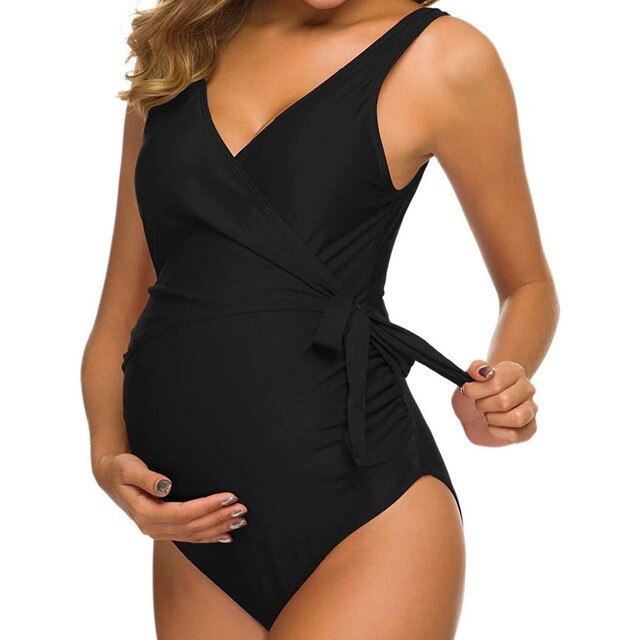 Drukowany w paski strój kąpielowy macierzyństwo w ciąży - Tankinis stripe bikini z falbankami - Plus size - Wianko - 25