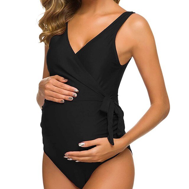Drukowany w paski strój kąpielowy macierzyństwo w ciąży - Tankinis stripe bikini z falbankami - Plus size - Wianko - 23