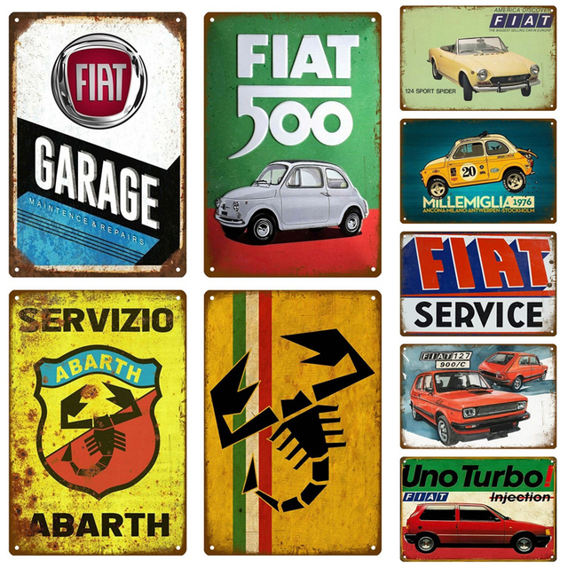 Plakat Samochód FIAT Retro dekoracyjny - znak metalowy z motywem Vintage do ozdabiania ścian w domu - Wianko - 2