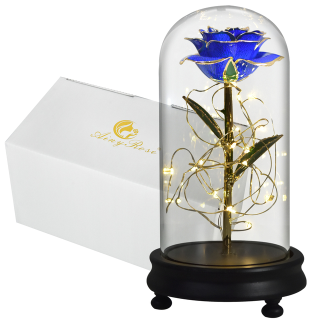 Pozłacany sztuczny kwiat Piękno i Bestia z 24K różą LED w szklanej kopule - prezent na walentynki, ślub, Dzień Matki - Wianko - 7