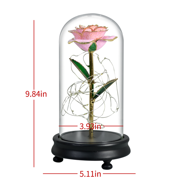 Pozłacany sztuczny kwiat Piękno i Bestia z 24K różą LED w szklanej kopule - prezent na walentynki, ślub, Dzień Matki - Wianko - 2