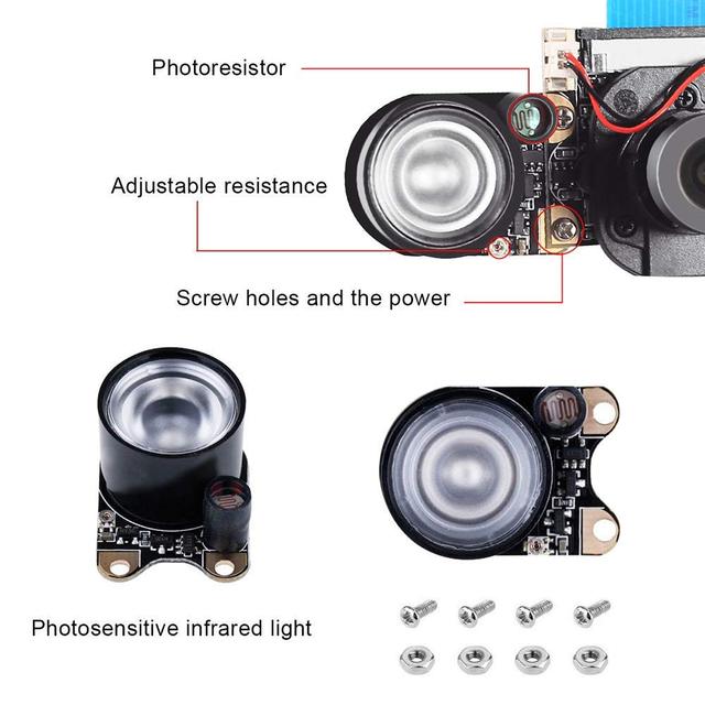 Moduł kamery Raspberry Pi 3/2 - czujnik podczerwieni, dzień/noc, wizja kamerki internetowej HD 5MP 1080P, regulacja ostrości, 2x IR czujniki światła LED - Wianko - 5